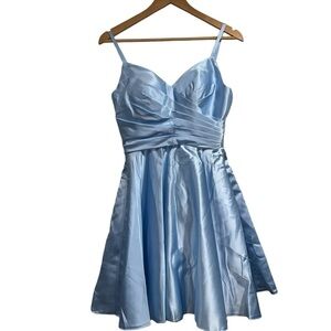 Loyeloy blue dress satin silky fabric‎ sz 4 corset tie back style ice blue